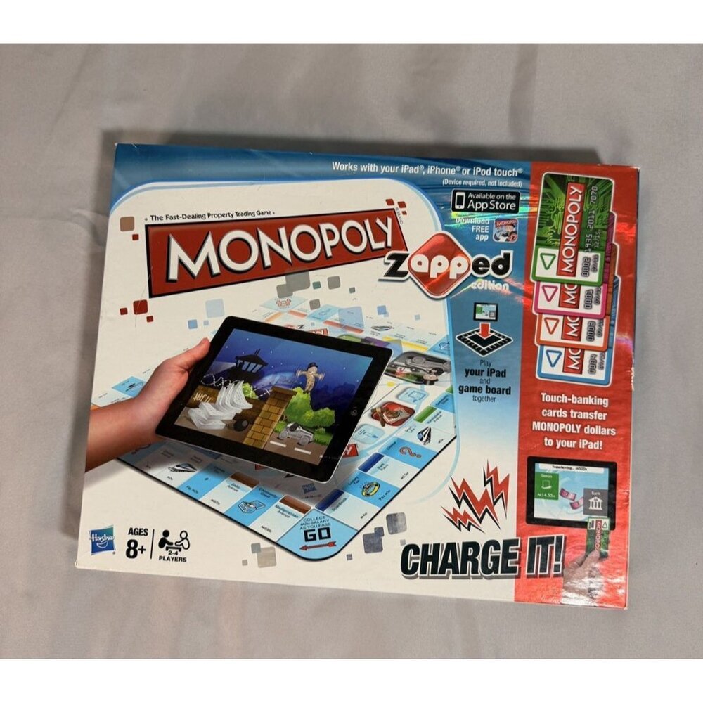 Monopoly Zapped Edition Board Game Hasbro 2012 Complete Works with iPad iPhone